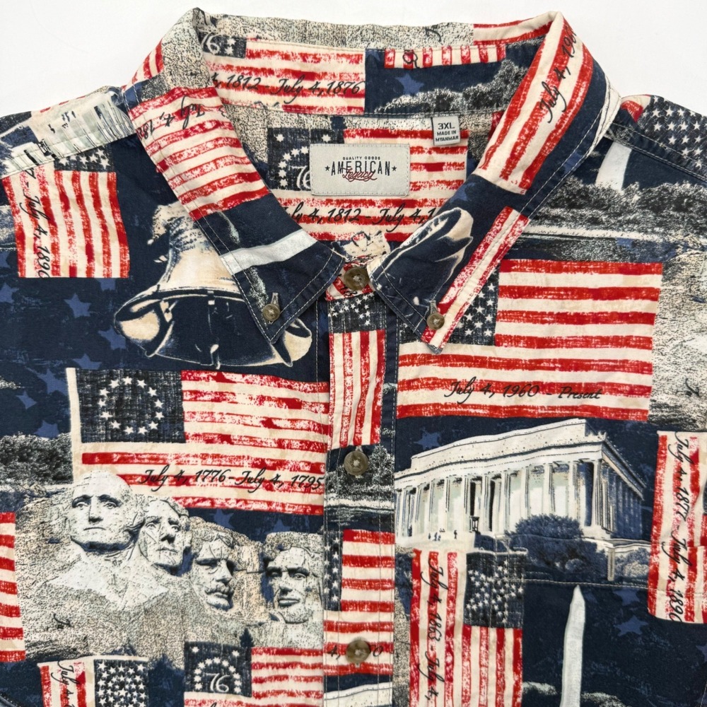American Legacy Button Down Shirt Men 3XL Multicolor Patriotic USA Flag